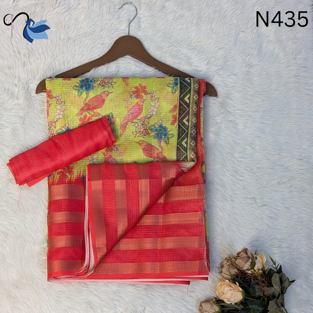 Vibrant Jaipuri Kota Cotton Saree with Bird Motifs