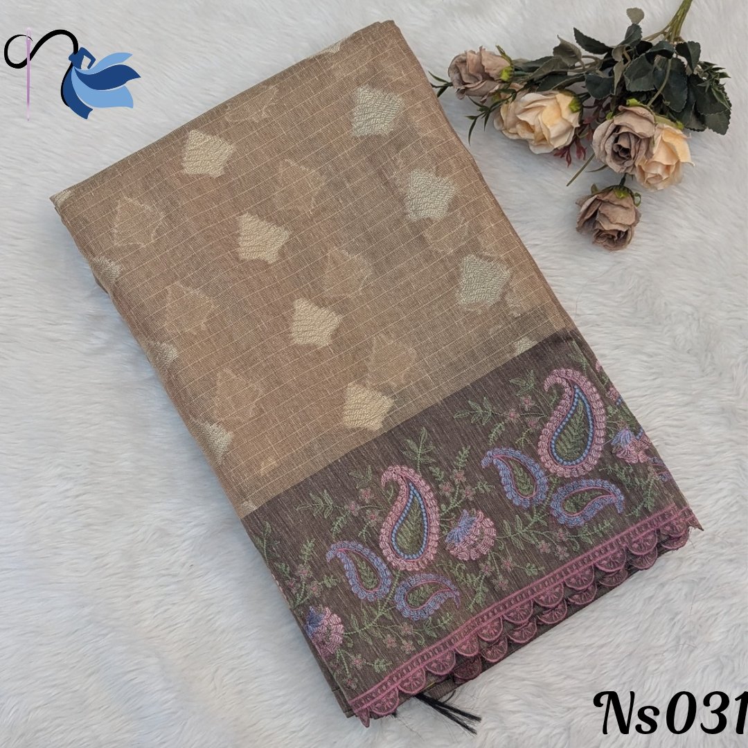 Linen tissue embroidery saree