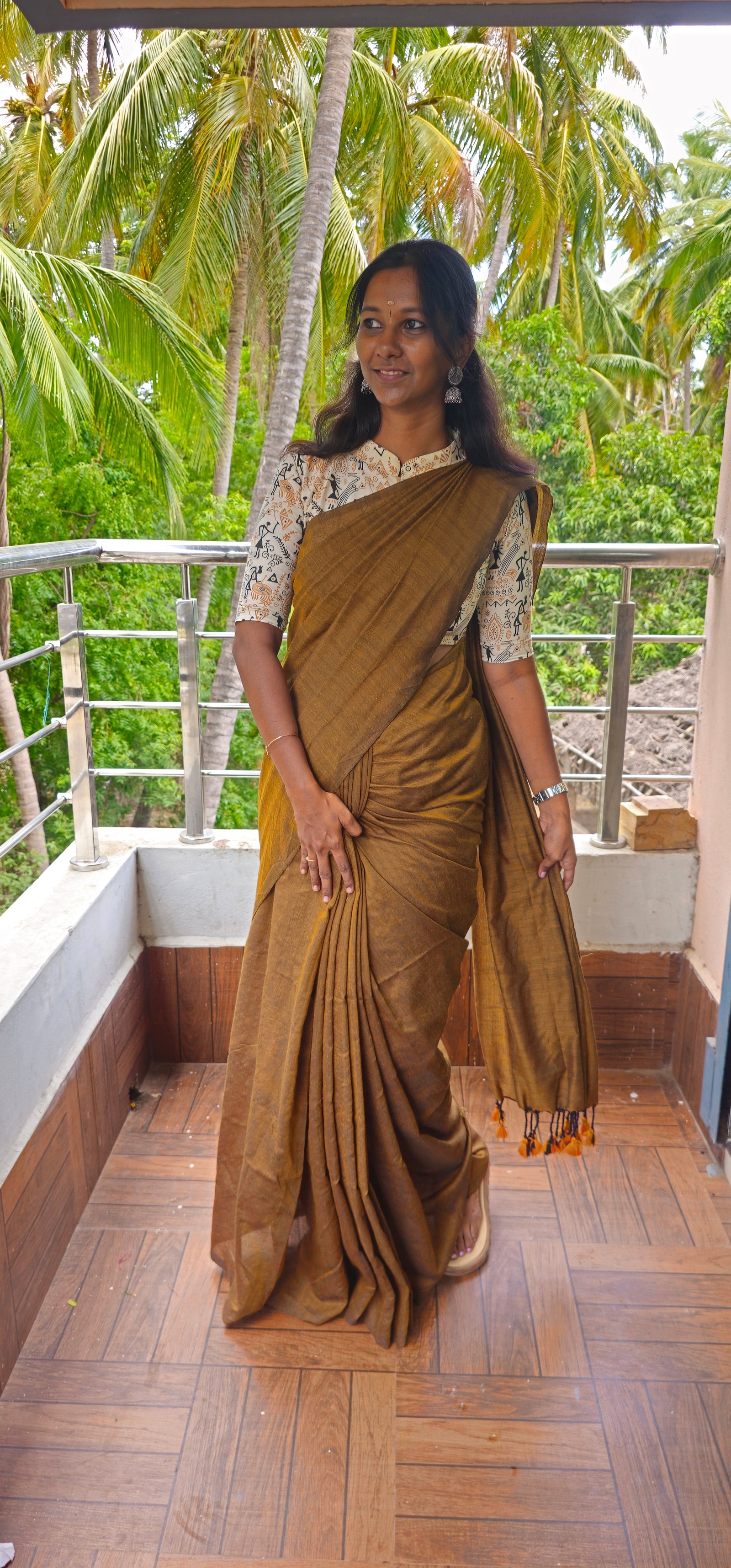 Khadi cotton with kalamkari blouse