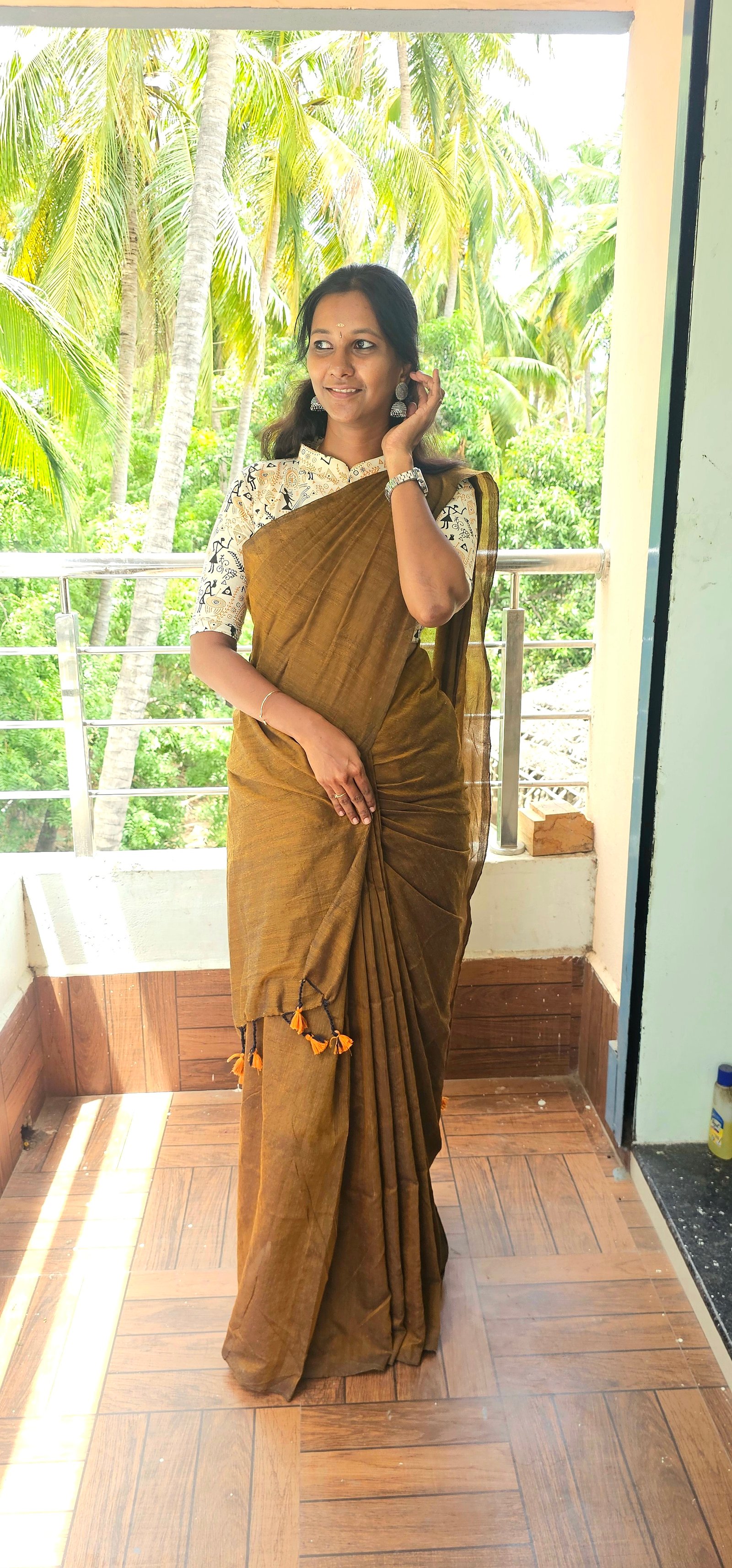 Khadi cotton with kalamkari blouse