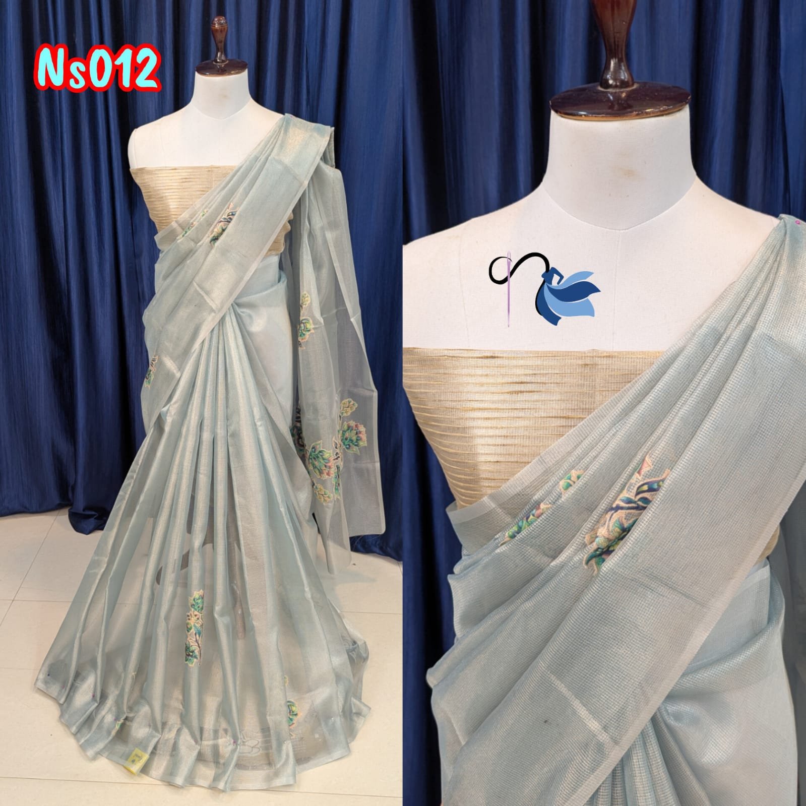 Applique tissue silk sarees