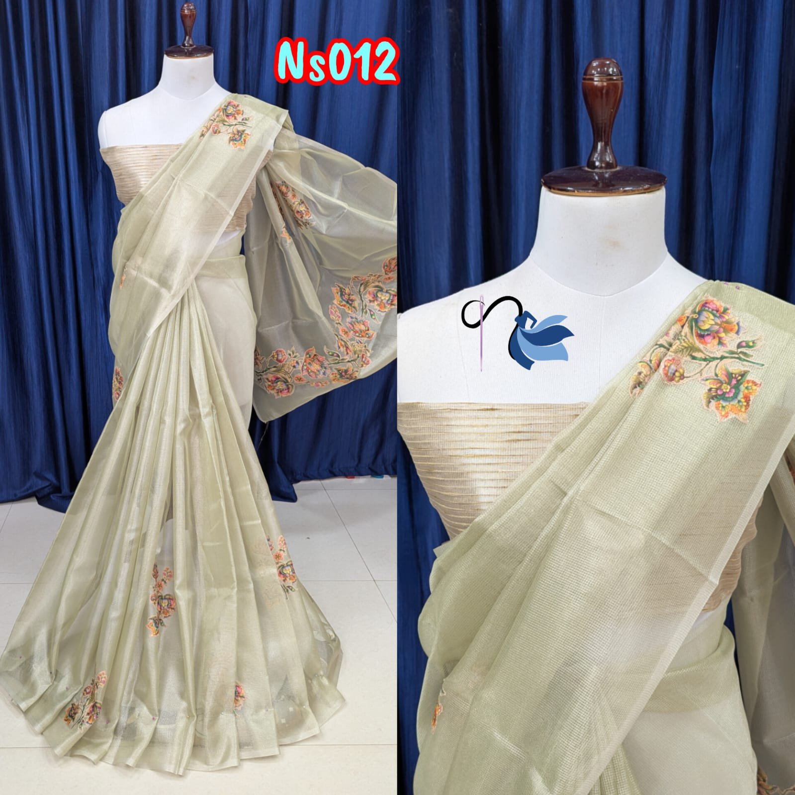 Applique tissue silk sarees